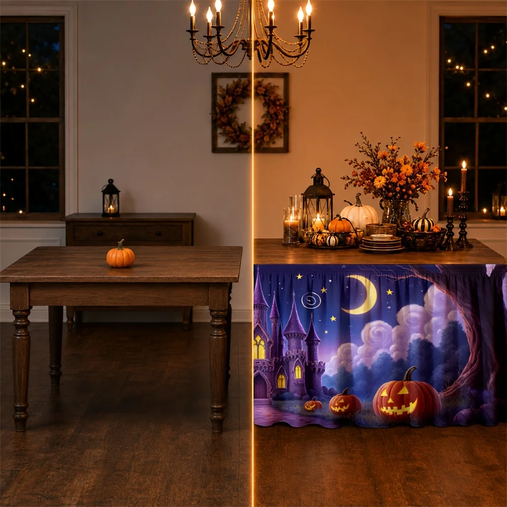 1 piece of tablecloth, enchanting castle magic, night forest fairy, moon pumpkin, Halloween party decorationzyc