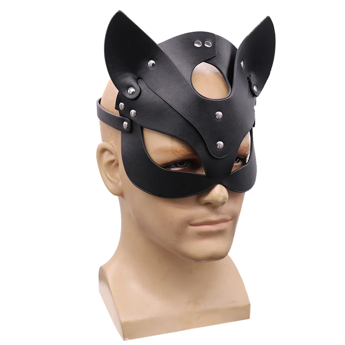 Bunny Mask Cosplay Punk Spiked Leather Cat Mouse Headgear Masquerade Dance Party Pvc Half Face Helmet Halloween Accessory Prop