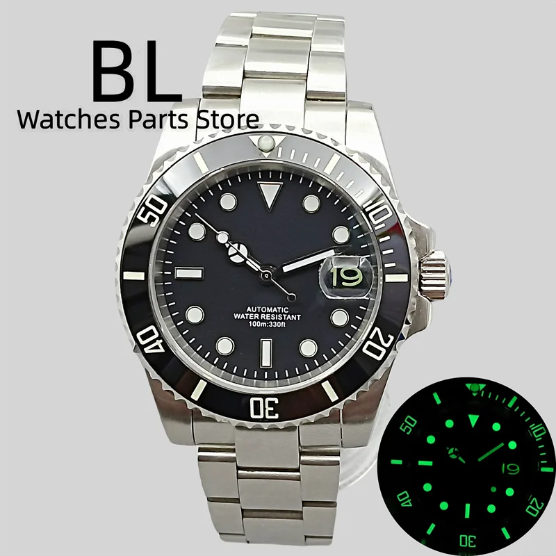 BLIGER 40mm NH35A Men Mechanical Wristwatch Sapphire Glass Black Green Blue Red Ceramic Bezel Luminous Date Green GMT Letters