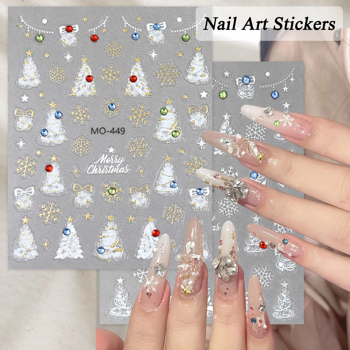 2/4 Blatt 5D Weihnachten Nail Art Aufkleber geprägt Gold Silber Schneeflocke Baum Stern Nagelaufkleber für Frauen DIY Winterurlaub