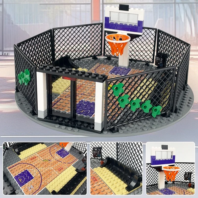 Stadtpark Basketball platz Grundplatten Basketball Stand Sport Moc Mini Action figuren Baustein Ziegel Bildung Junge Spielzeug