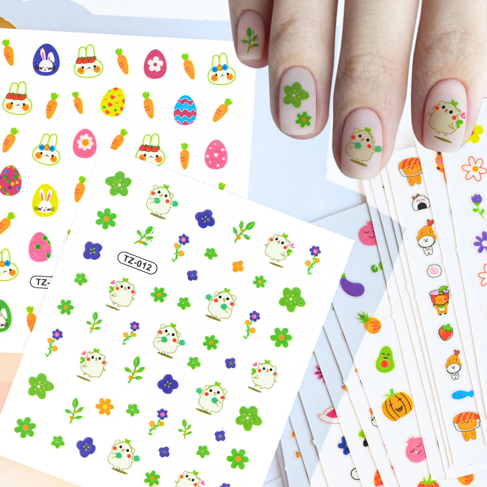 

20Pcs Luminous Nail Art Sticker Kids Cute Cartoon Animal/Flower/Fruit Nail Decals Glow In The Dark 7X7cm Kawaii Slider Stickers