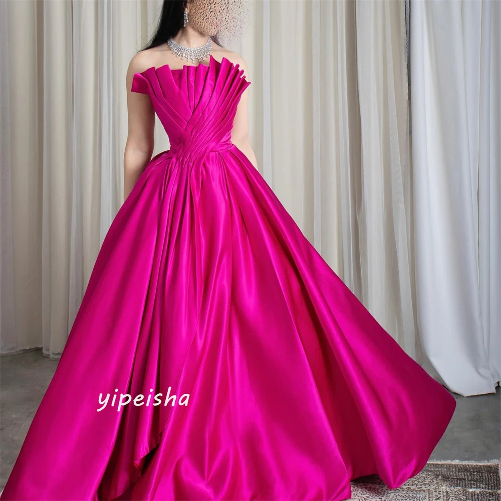 Jiayigong  Classic Modern Style Formal Evening Strapless Floor-Length Ball Gown Ruched Satin  Dresses