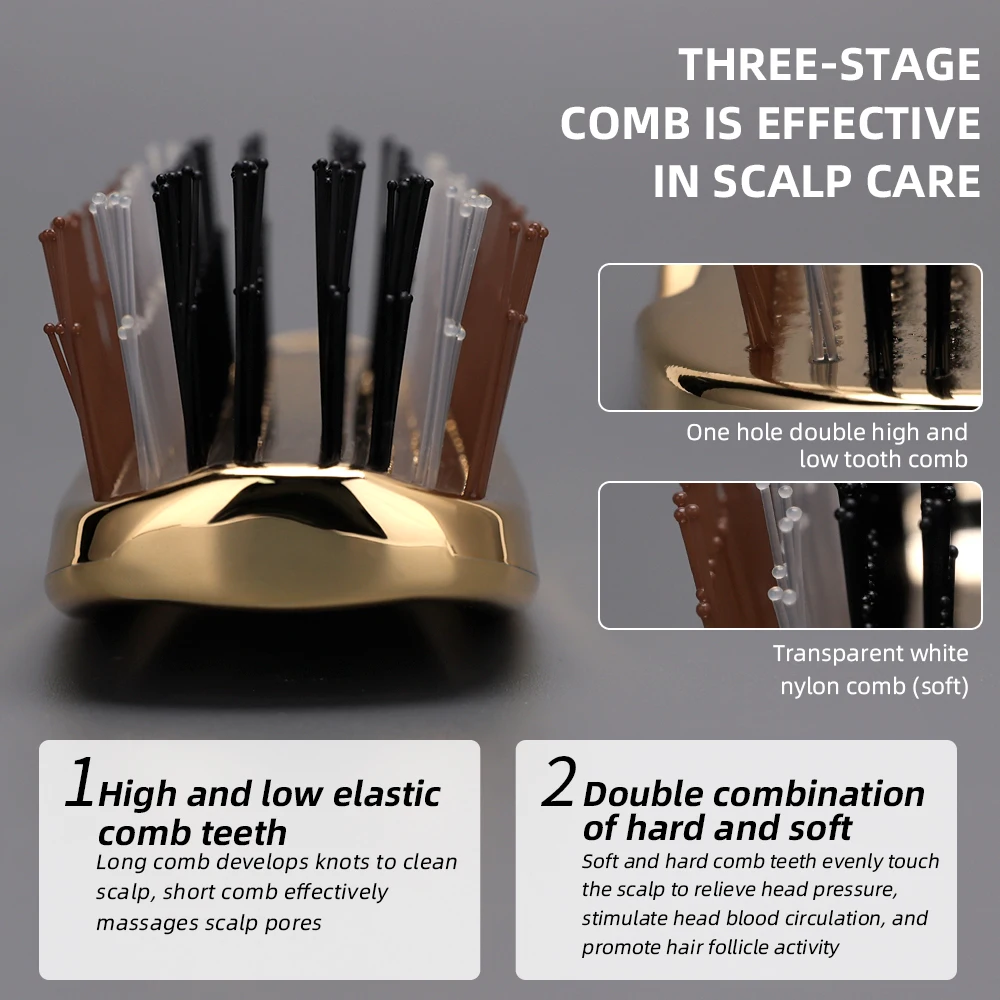 Massage Comb Fine Air Cushion Comb with Electroplated Crafted Wet And Dry Hair Comb Cleansing Massage Scalp Upscale Luxury Style