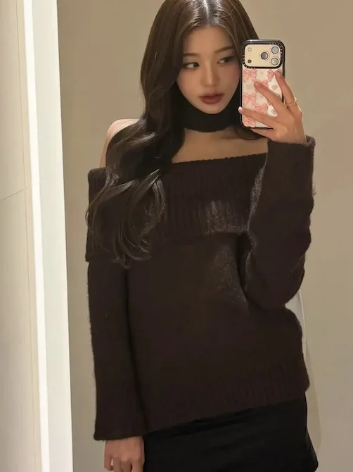 

Loose Long Sve Knitted Wool Blend Base irt oulder Bared Casual Sle Fem Wear Daily Comfortable Soft Cotton Blend