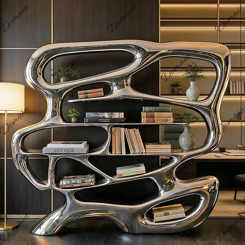 Designer Modern Light Luxury Art Design FRP Electroplating Bookcase Household Business Irregular Special-shaped Bookcase