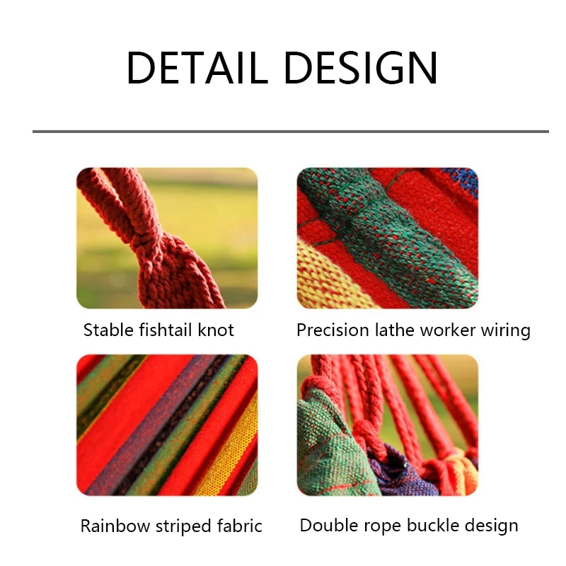 Outdoor Canvas Hammock Thickened Hammock Camping Swing Hammocks with Tree Ropes Anti Rollover Striped Hanging Chair Hammocks