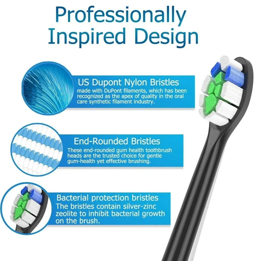 8 قطعة رؤوس فرشاة مناسبة لسلسلة فرشاة الأسنان الكهربائية من سلسلة فيليبس Sonicare DiamondClean HX3/HX6/HX9 HX6066/71 فوهات دوبونت الناعمة