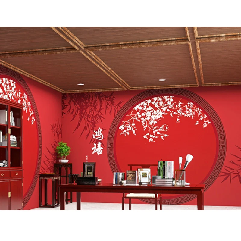Customized products 3D Wallpaper Chinese ancient style red wall mural Forbidden City Hanfu hall antique decoration background 8d
