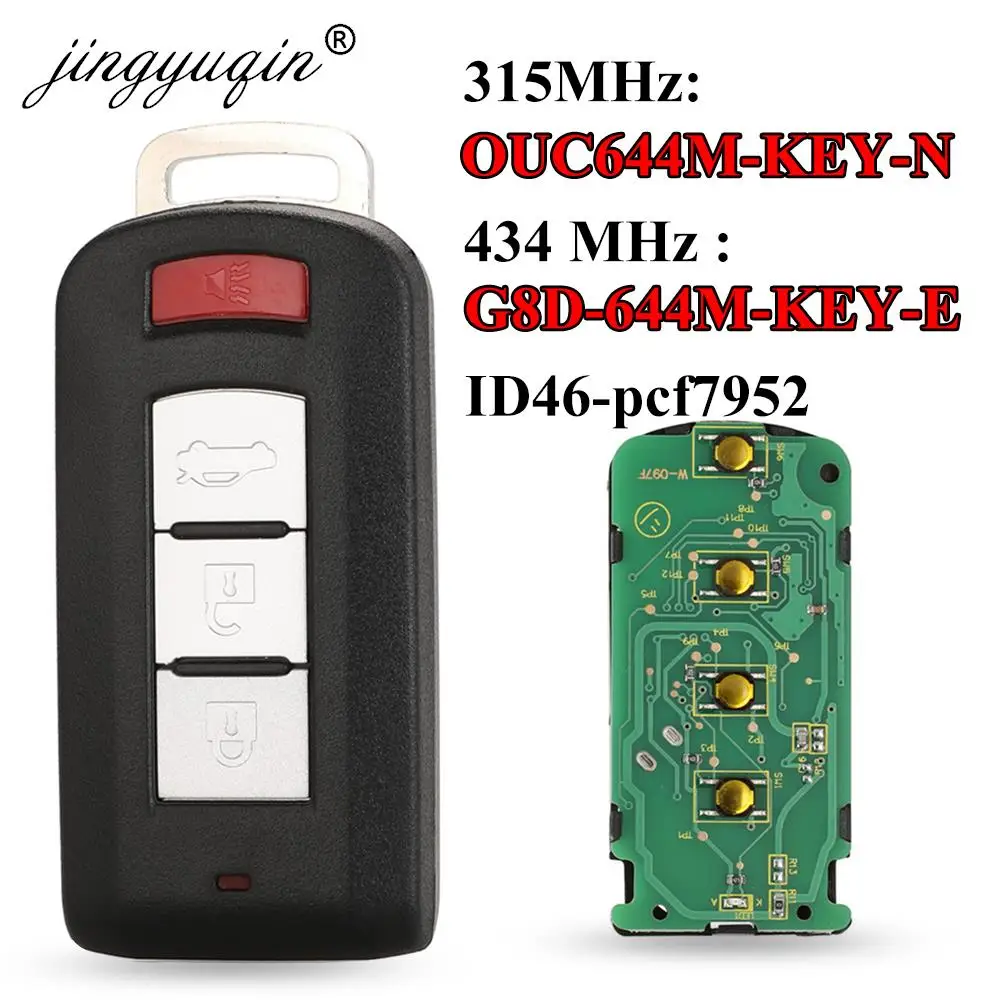 

Умный дистанционный ключ jingyuqin Keyless go 3 + 1B 315 МГц/434 МГц ID46 PCF7952 для Mitsubishi Lancer Outlander 2008-2016 OUC644M-KEY-N