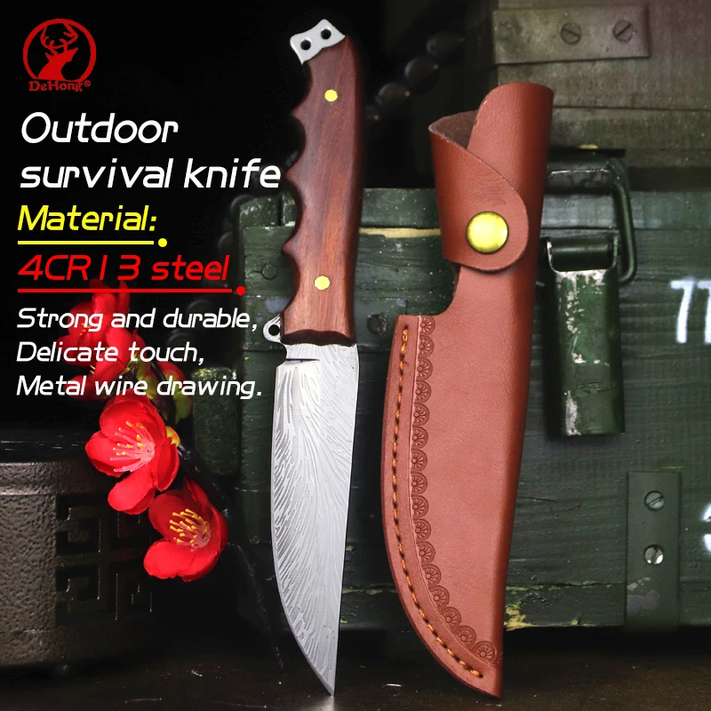 Rosyjski stal o wysokiej twardości odkryty nóż prosty dziki camping nóż myśliwski kwas oddział drewna uchwyt kolekcja nóż