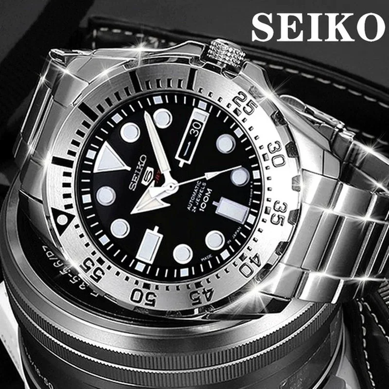 Seiko-メンズスポーツ自動機械式時計、ブランド腕時計、日本製、100m