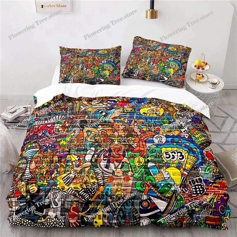American Hip-hop Style Street Music Graffiti Printed 3D Bedding Set Duvet Cover Sets with Pillowcase Twin Full Queen King Size