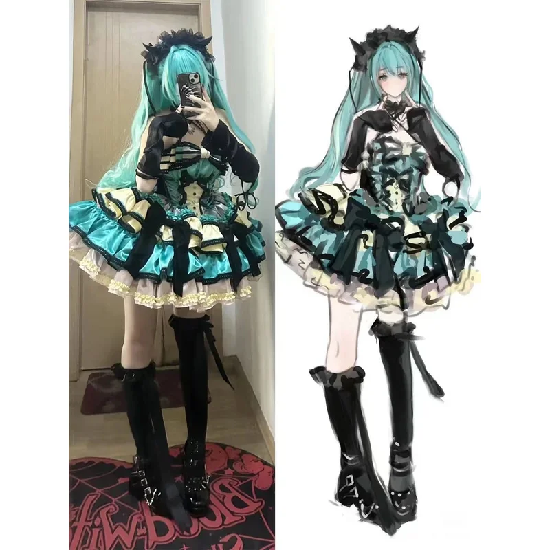 SN55Cosplay одежда Мику Royal Highness принцесса аниме анимация cos одежда сексуальный полный комплект с бантом @ 54WE