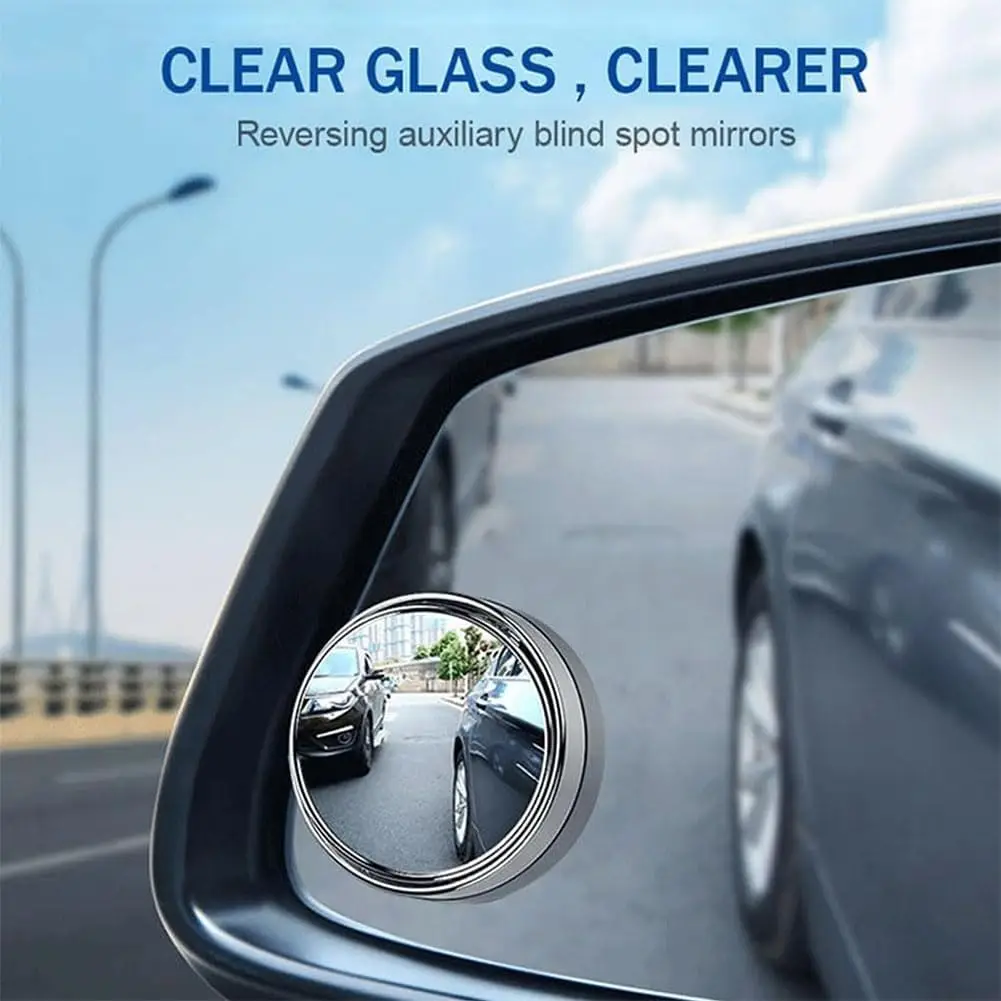 2Pcs Round Frame Convex Blind Spot Mirror Safety Driving Wide-angle 360 Degree Adjustable Clear Rearview Mirror Car Accessories