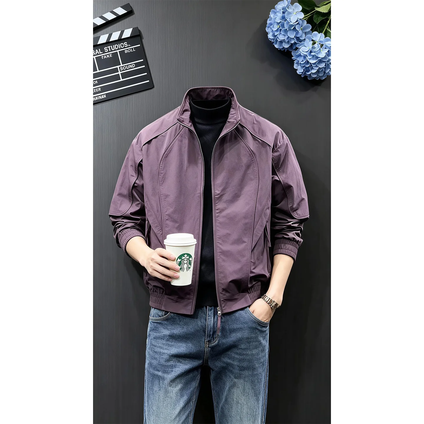 Cleanfit Deconstructed Stand Collar Flight Jacket Men's American Boxy Shape Shoulder Outerwear Short Ball Game Coat