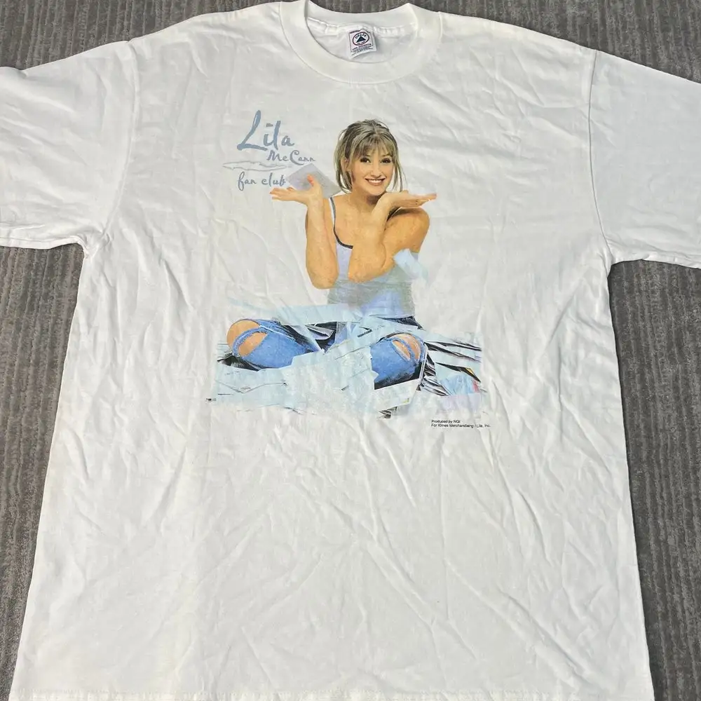 Camiseta Vintage para hombre, camisa básica de estética Y2K, Blanca esencial, de los años 2000, Lila, Mccann, Fan Club, cantante de campo, concierto de música