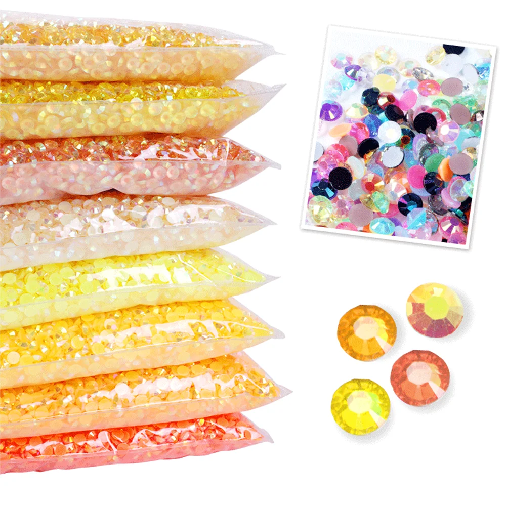 Bulk wholesale Jelly Color AB Transparent AB 2mm,3mm,4mm,5mm ,6mm Facets FlatBack Resin Rhinestone Nail Art Garment Decoration