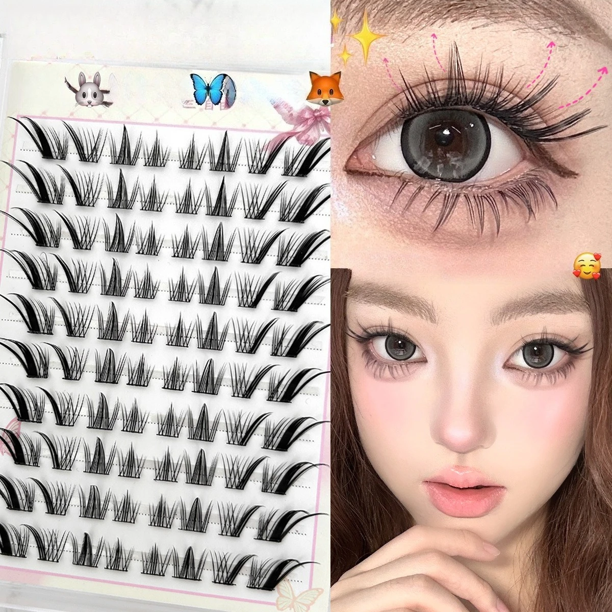 

Flurry Fly Obliquely False Eyelashes Rabbit Fox and Butterfly Animal Series Lashes DIY Grafting Upper Eyelash Makeup Tool