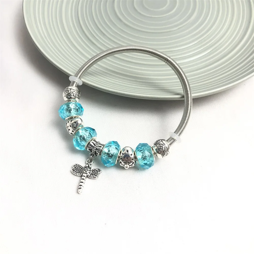 Elastic bangles bowknot heart wing dragonfly pendant beads women bracelets image 4