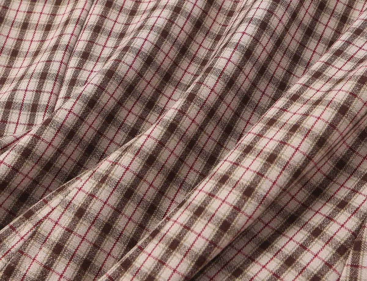 KONDALA Schickes Damen-Herbst-Freizeit-Karomuster-Anzug-Set, schmales Kurzarmhemd + gerade lange Hose mit Reißverschluss, modisch 2026, Vintage-Büro-Set – Detail 13