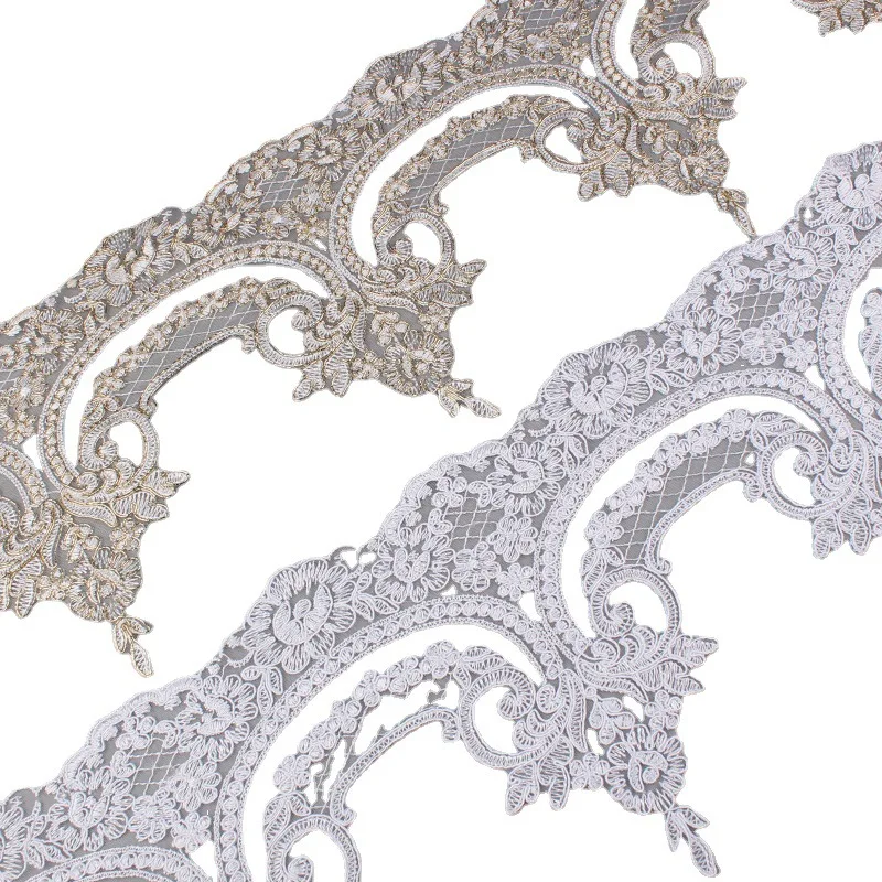 20Yards White Golden Cording Edge Polyester Embroidery Lace Trim for Bridal Wedding Gown Costume Design Lace Ribbon