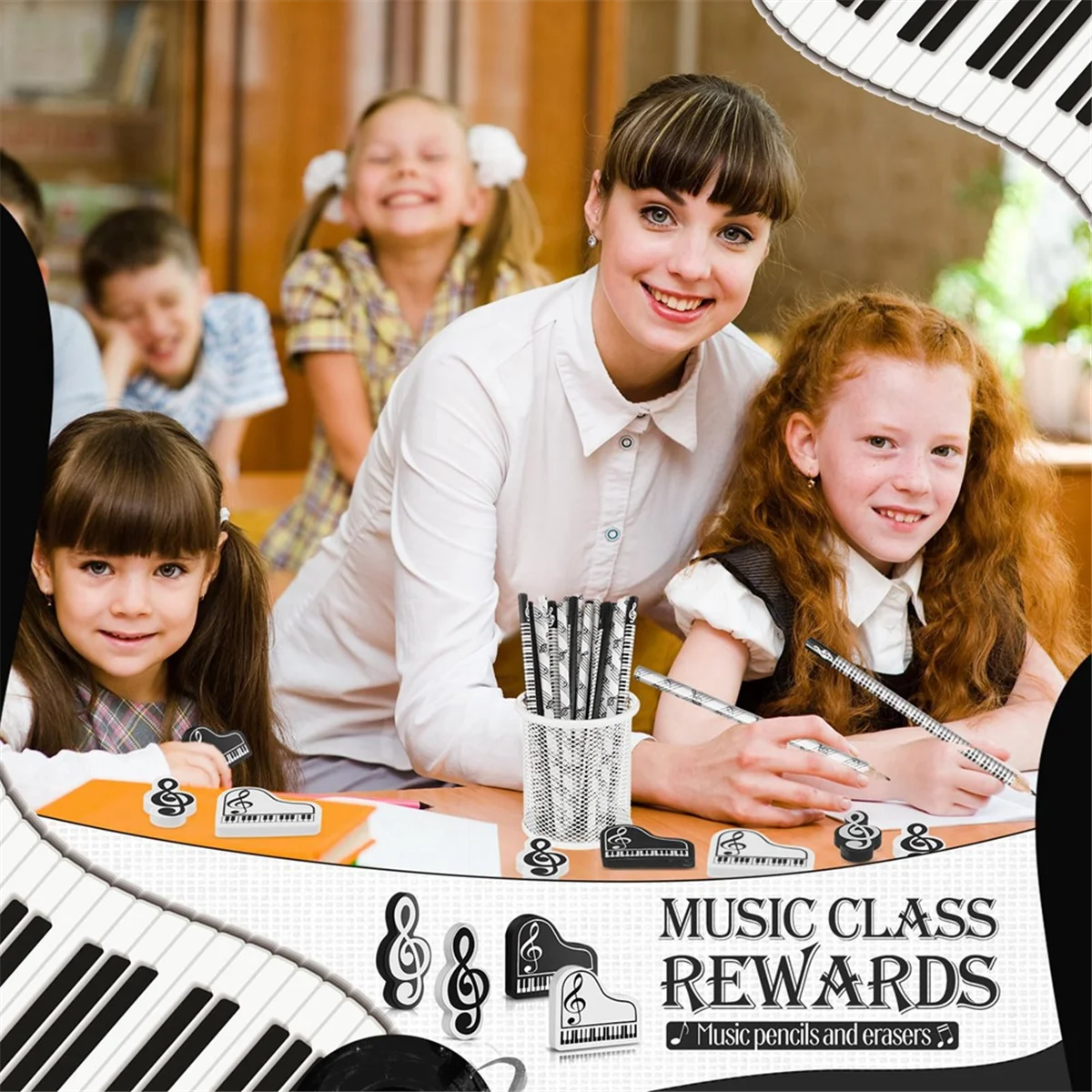 ดินสอเพลงเพลงหมายเหตุดินสอเพลงธีมยางลบดินสอไม้แป้นพิมพ์จํานวนมากสนุกดินสอยางลบของขวัญ (24 ชิ้น)