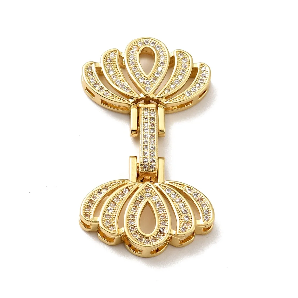 5pcs  Brass Micro Pave Clear Cubic Zirconia Fold Over Clasps Lotus Pentagon Shape for DIY Jewelry Bracelet Connector Making