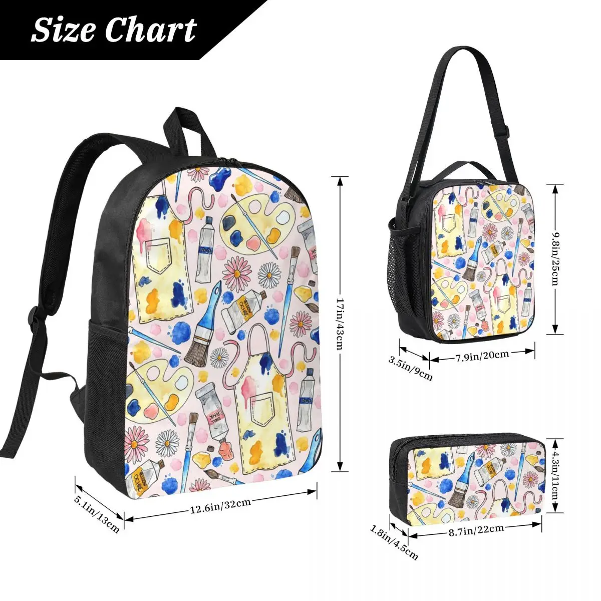 Creative Craft Corner Backpack Student Boys Girls BookBag School Bag Computer Shoulder Bags 3ps Insulated Lunch Bag Pencil Case