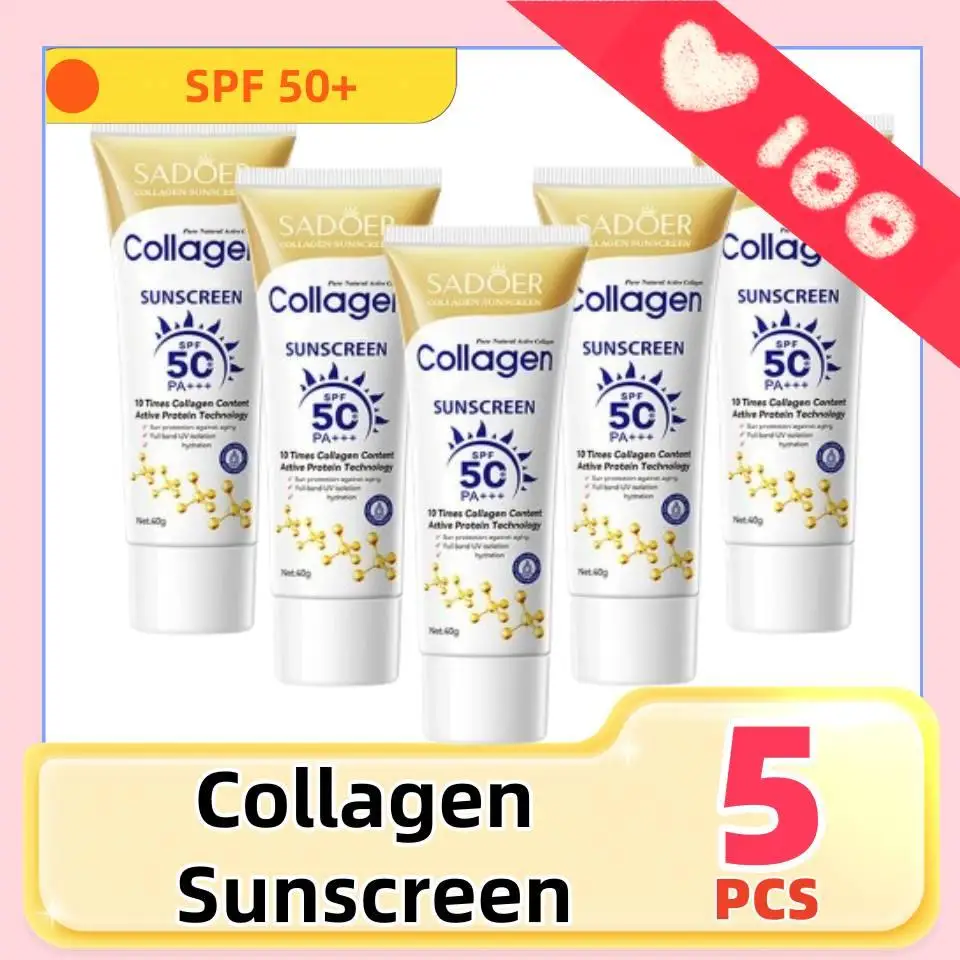 

5Pcs SPF 50+ Collagen Sunscreen Refreshing Sun Cream Moisturizing Long-lasting Skin Protective Sunblock Body Face Sunscreen