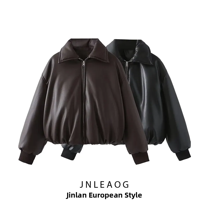 JNLEAOG Faionable Thiened Protein Leather Cotton Jaet Women's Autumn New Sle Internet Celebri Model Casual Sle