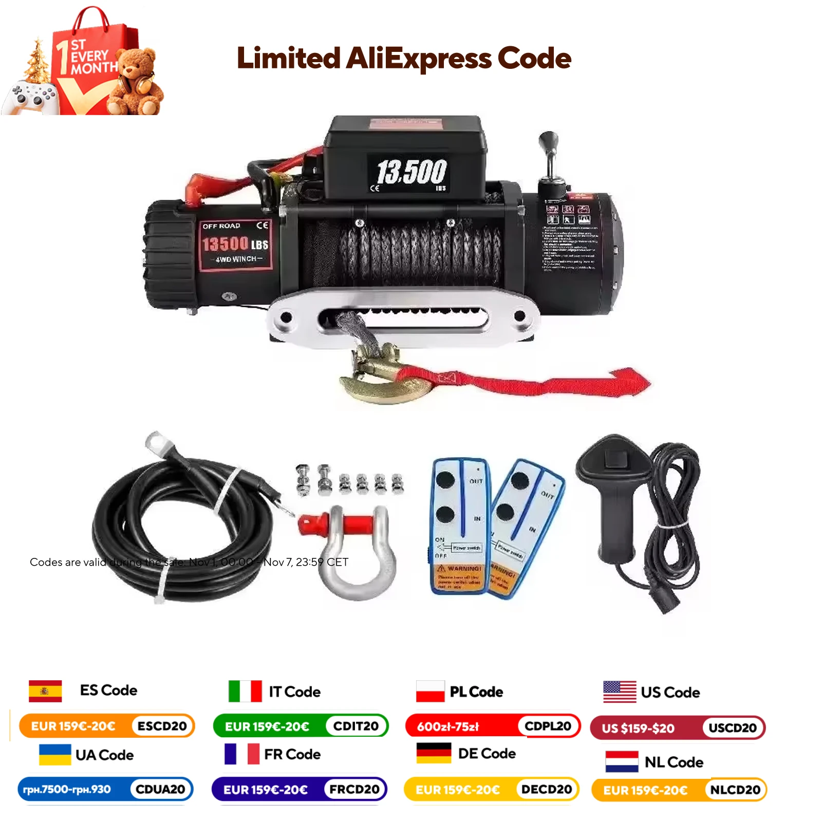 VEVOR 12V 13500 LBS Winch Listrik 27M/92FT Tali Derek Sintetis Kerekan Treuils Pengangkat untuk 4X4 Trailer Mobil ATV Truk Off Road Perahu