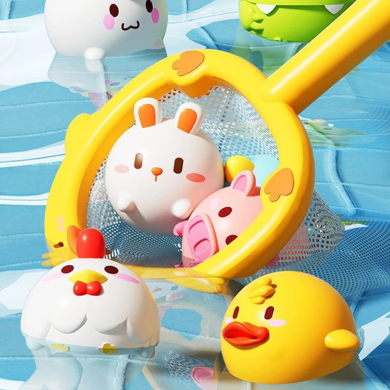 부드러운 실리콘 발광 아기 목욕 장난감 어린이용 낚시 그물 동물 플로팅 욕조 장난감 아기 소년과 소녀를 위한 완벽한 선물