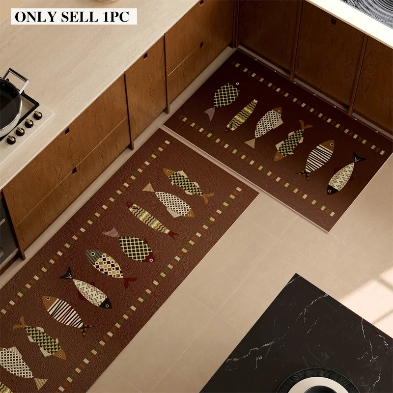 Kitchen Floor Mat Waterproof PVC Oil-proof Non-slip Leather Carpet Fish Pattern Rug Long Strip Carpets Home Decoration Foot Mats
