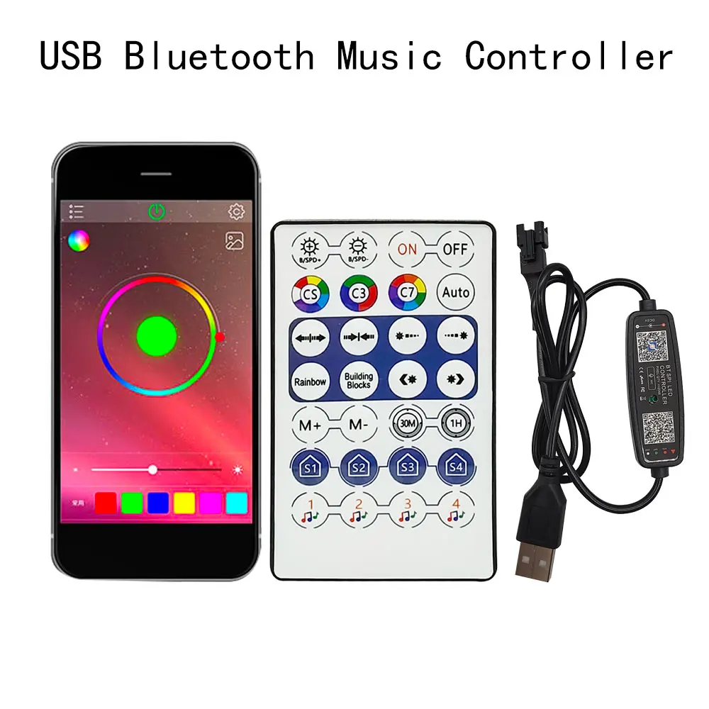 Panel Led WS2812B WS2812 RGB, matriz de píxeles direccionables individualmente con USB, 28 teclas, micrófono Bluetooth, módulo de música, Kit de luz