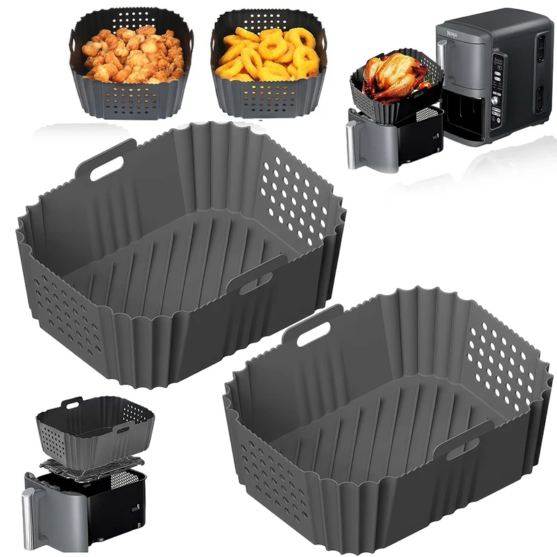สี่เหลี่ยมผืนผ้าซิลิโคน Air Fryer ตะกร้าสําหรับ Foodi Ninja SL400 Dual Zone Non-stick Airfryer Liners เตาอบเบเกอรี่ถาดทําอาหารแม่พิมพ์