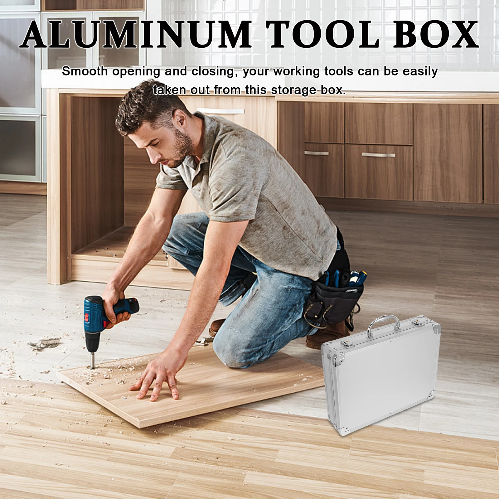 

Aluminium Alloy Tool Box White Rectangular Shockproof Case with Key 29x16x7cm Large Capacity Handheld Travel Suitcase for Home