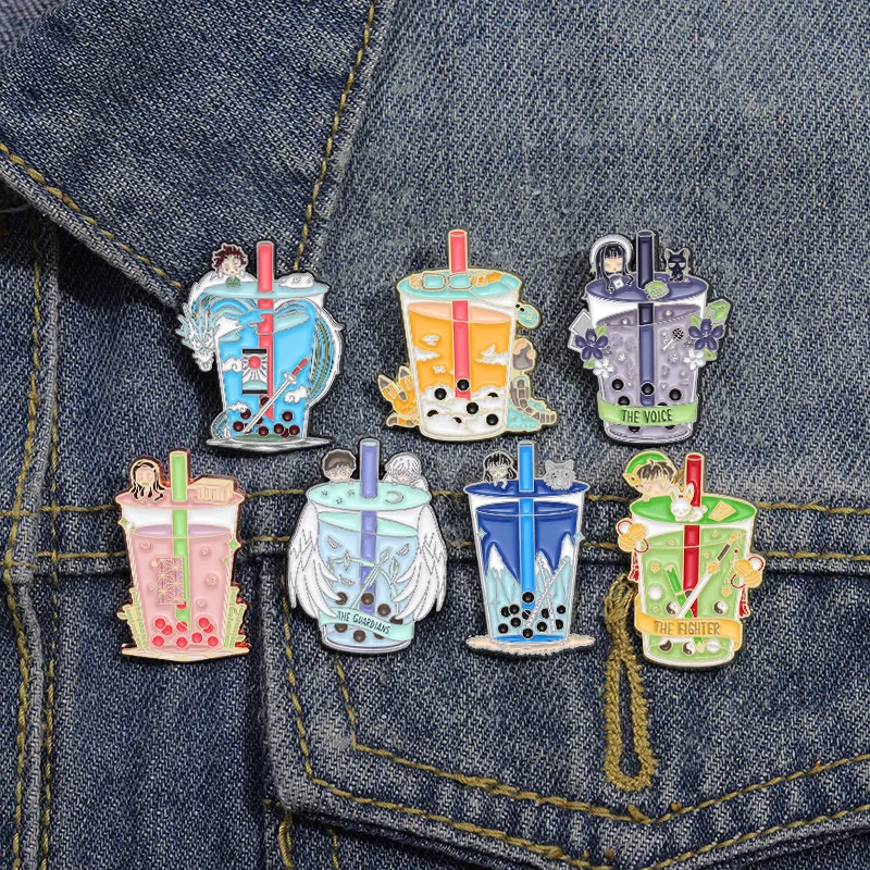 

Anime Characters Enamel Pins Custom Japanese Anime Milk Tea Brooches Lapel Badges Cartoon Funny Jewelry Gift for Kids Friends