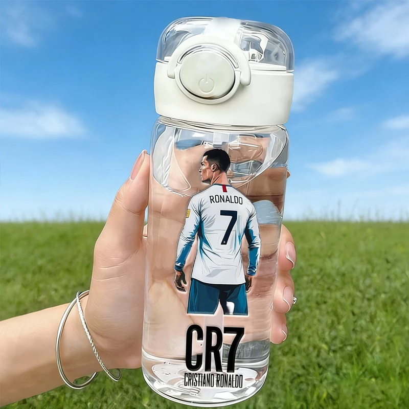 400ml CR7 Ronaldo Transparente Strohhalmflasche Fußballstar Outdoor Sport Schule Kinder Wasserbecher Jungen Mädchen Reise Fitness Trinkflasche