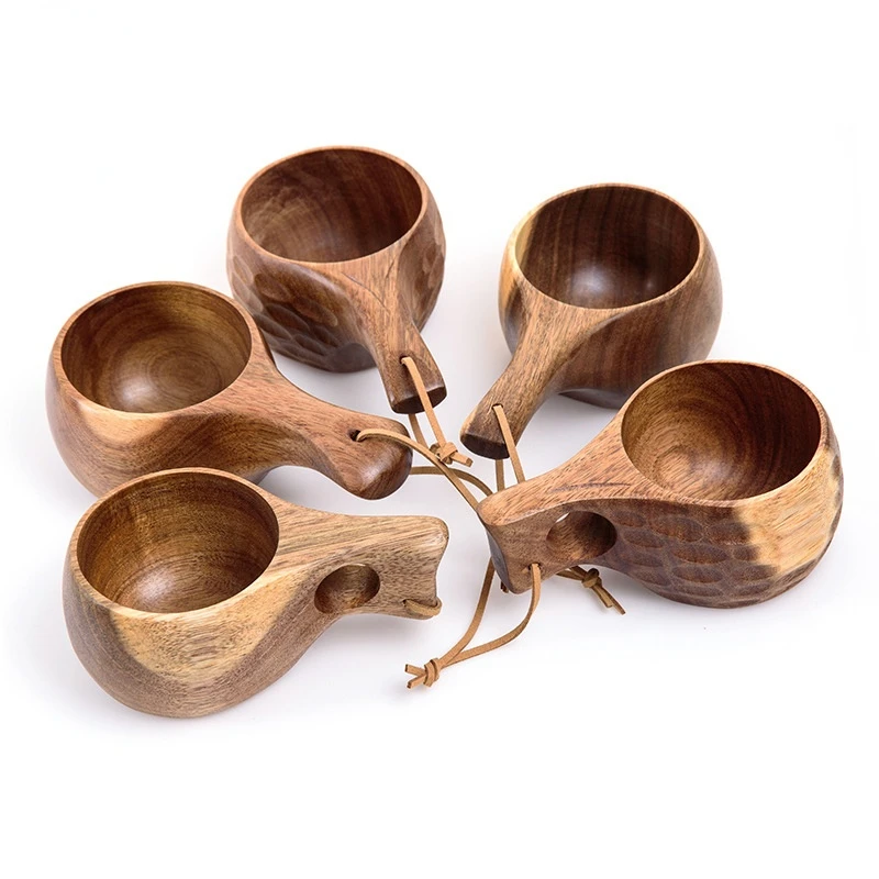 Nordic Acacia Wooden Finland Mug for Camping Hiking Picnic Outdoor Beer Coffee Water Cup Bushcraft Tableware Finland Style