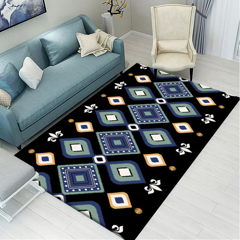 

Persian Geometry Style Flannel Carpets Non-Slip Carpet for Living Room Bedroom Study Rectangle Area Rugs Boho Tapis Soft Mats