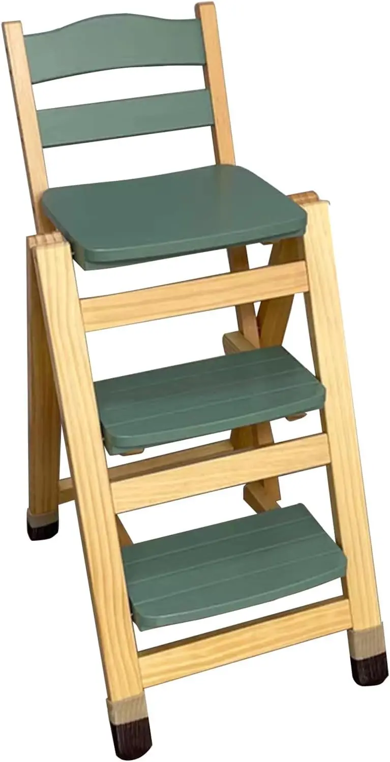 Folding Bar Stool, 3 Step Multifunction Portable Adults Solid Wood Ladder Stool For Household Kitchen, Bathroom Storage Shelf,