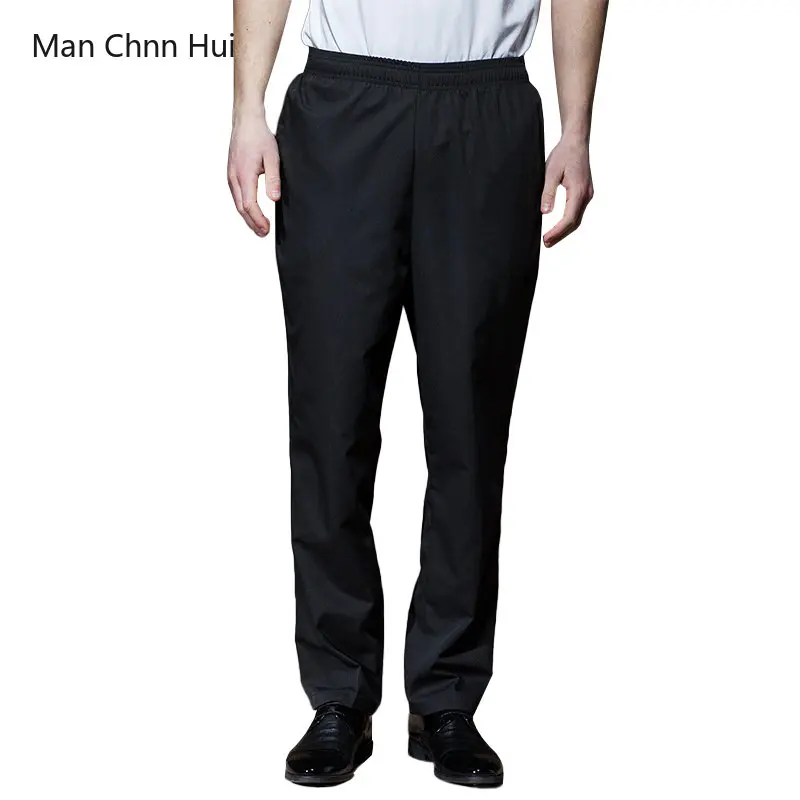 

Black Chef Pants for Men Restaurant Kitchen Cook Bottoms Hotel Waiter Elastic Waist Work Trousers Catering Services Cargo Pants