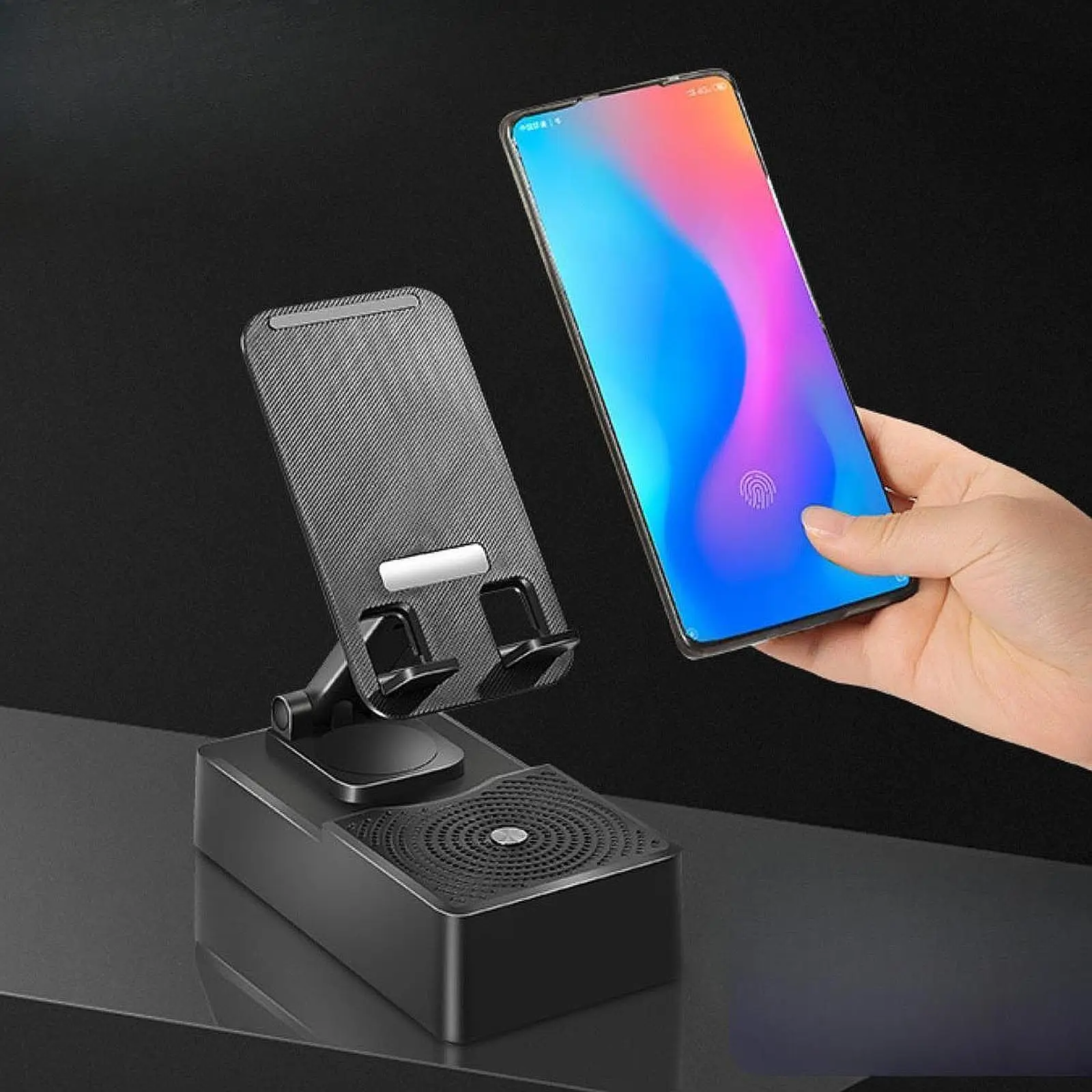 블루투스 스피커가 장착된 휴대폰 스탠드 여성용 남성용 데스크탑용 휴대폰 크래들