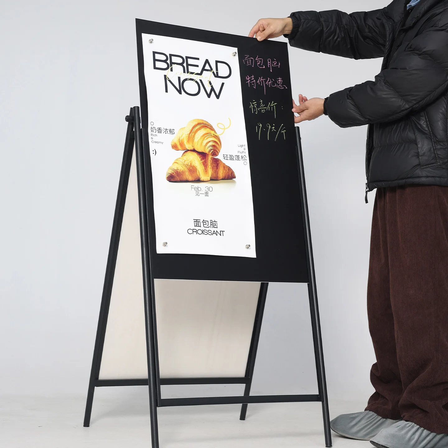 Custom Magnetic Poster Holder Blackboard and Whiteboard Stainless Steel Simple Stand Shop Cafe