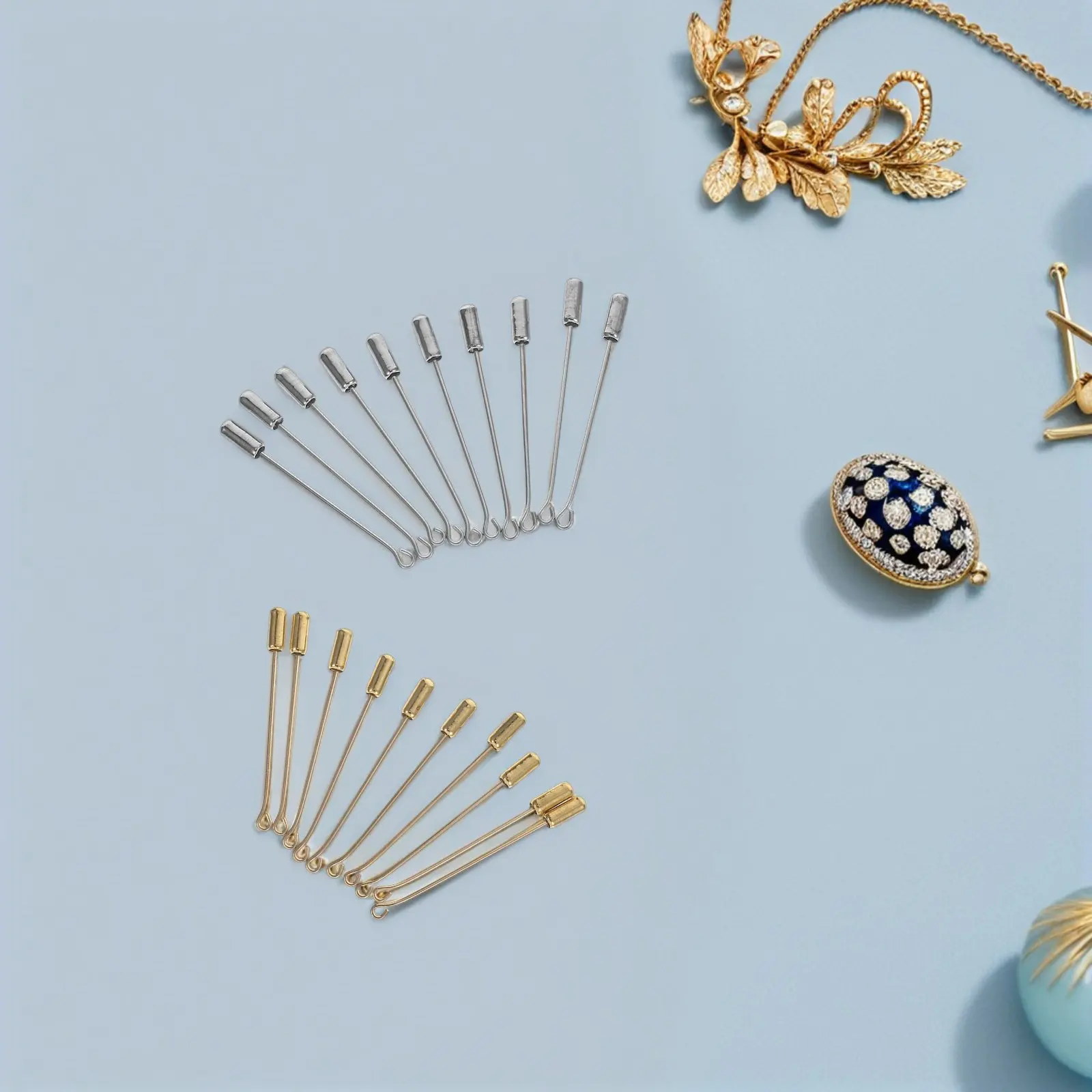 20Sets Copper Brooch Pins Long Needle Eye Stopper Ends for DIY Jewelry Making Accessories Craft Lapel Hat Scarf Clips
