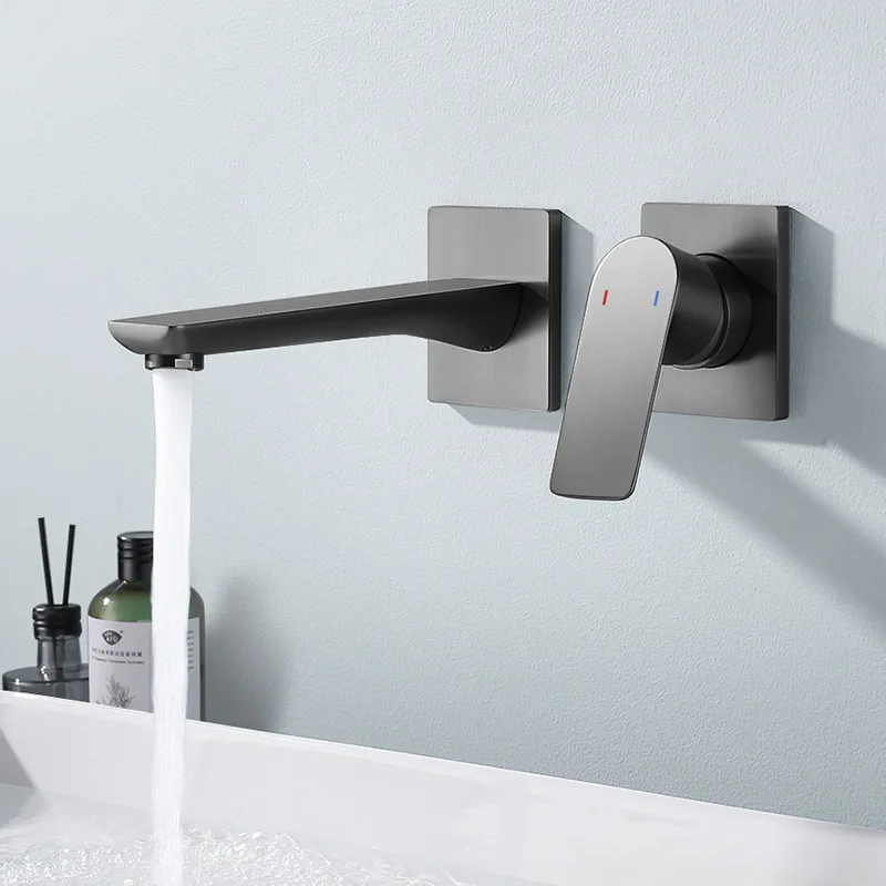 

Concealed all copper gun, gray basin faucet embedded in wall style cold and hot hotel household wash basin faucet