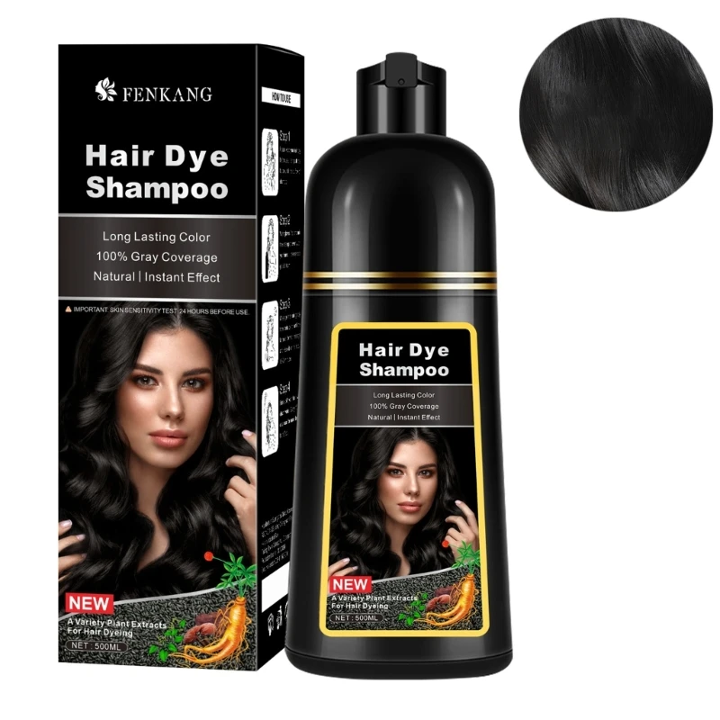 

Q1QD Organic Natural Wash Black Dye Black Shampoo Fast Hair Dye Black Hair Color Dye For Cover Gray White Hair 500ml