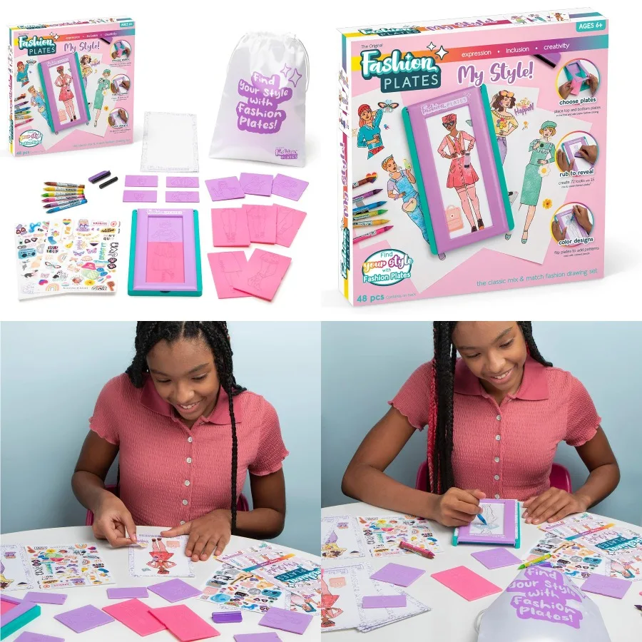 Platos de moda My Style Girls Kit de dibujo mixto y combina para artes y manualidades Actividades para colorear Diseño creativo con plantillas a