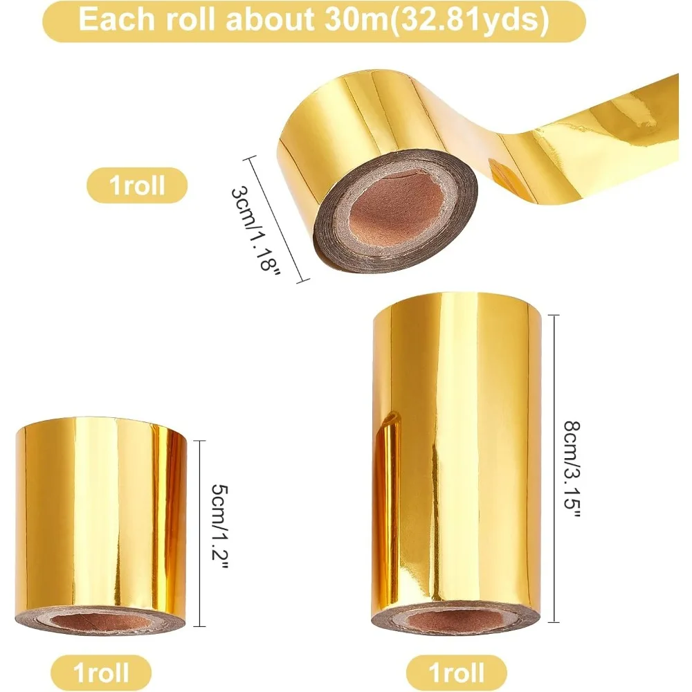 3 Rolls 90m/295ft Hot Foil Stamping Paper 3 Sizes Golden Metallic Heat Transfer for Foil Quill/Heat Foil Pen